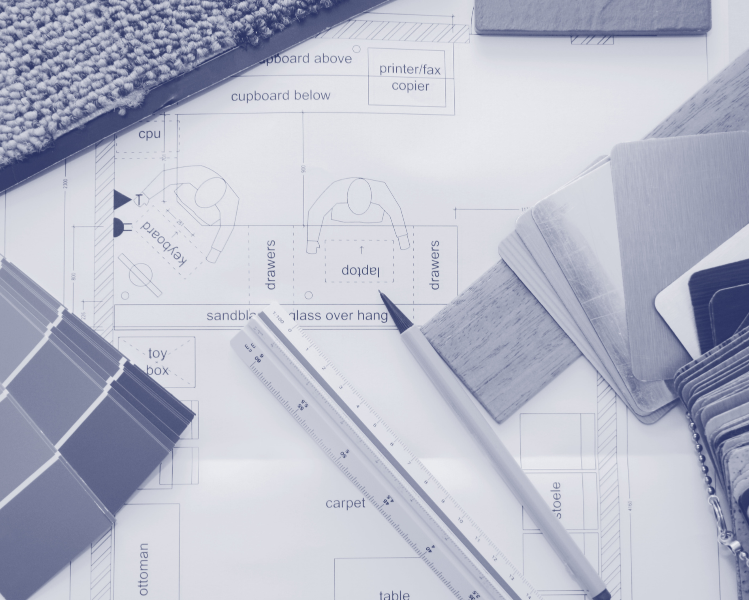 Floor plans and material swatches