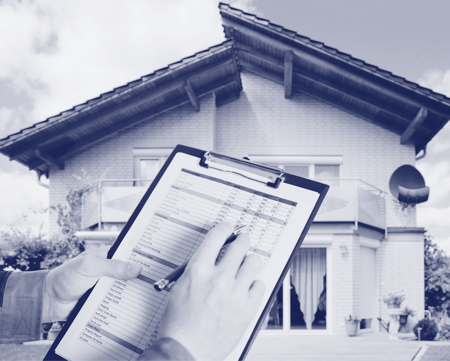 Reviewing data in front of a house